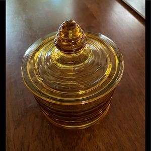 Vintage gold glass container with lid 4x4 in